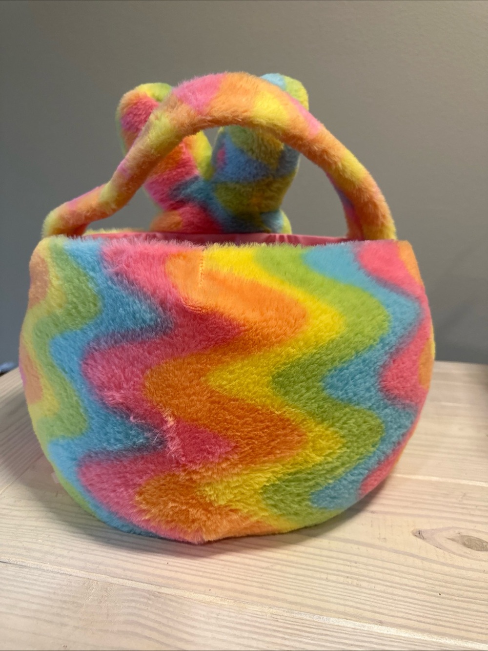 Multicolor Plush Bunny Basket - Soft Rainbow Kids Toy - Picture 3 of 9